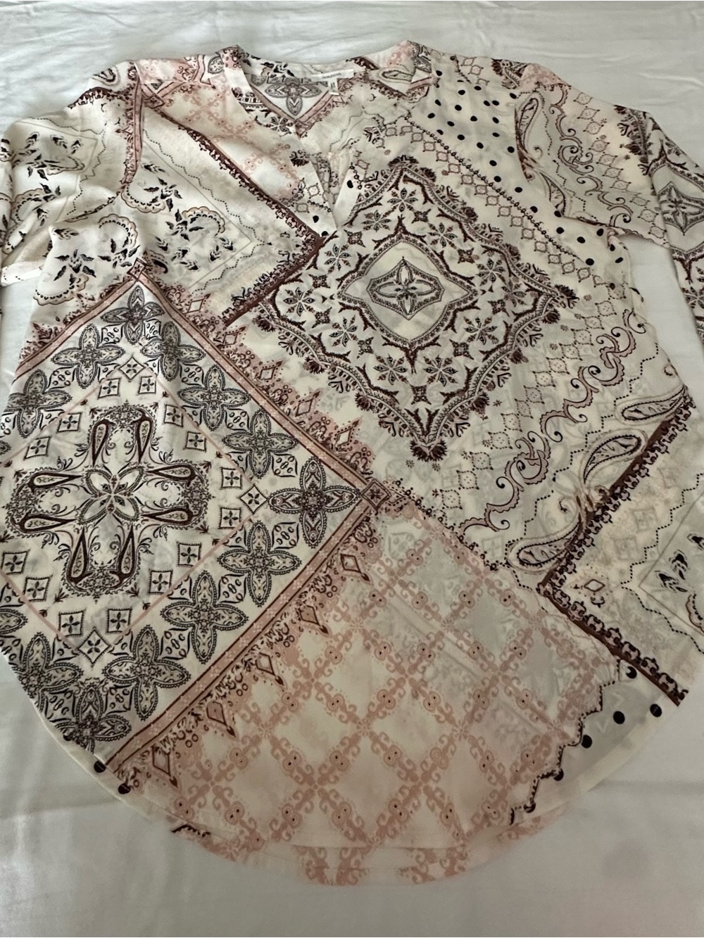 Maurices Cream, Brown & Blush Paisley V-Neck Top